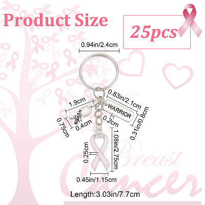 Pink Breast Cancer Awareness Ribbon Alloy Enamel Pendant Keychain KEYC-AB00001-1