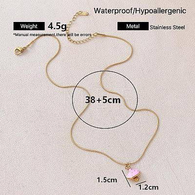 Autumn 304 Stainless Steel Enamel Pink Mushroom Pendant Necklaces for Women Men LI8986-1