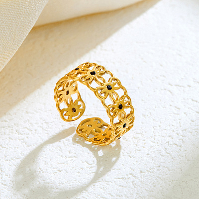 201 Stainless Steel Rhinestone Cuff Open Rings WG1EB26-01-1