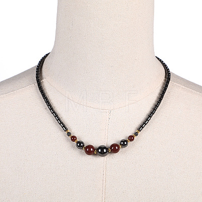 Round Synthetic Non-magnetic Hematite & Red Stone Graduated Beaded Necklaces with Magnetic Clasps FS-WG3B67F-01-1