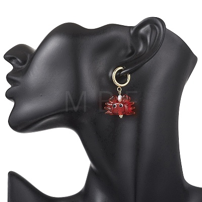 Crab Handmade Lampwork Hoop Earrings EJEW-JE06918-1
