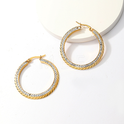 Elegant Stainless Steel Hoop Earrings with Sparkling Diamonds for Women MX3668-1