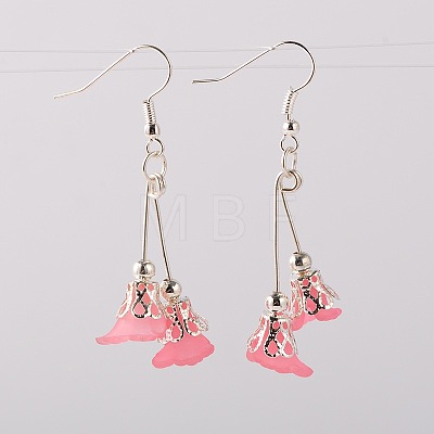 Dangling Transparent Flower Acrylic Pendant Earrings EJEW-JE01335-1
