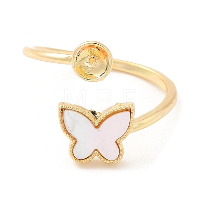 Butterfly Brass with Shell Open Cuff Ring Component KK-E055-03G-01-1