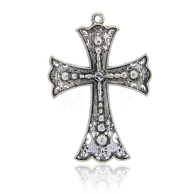 Antique Silver Tone Cross Alloy Rhinestone Big Pendants RB-J026-38AS-1