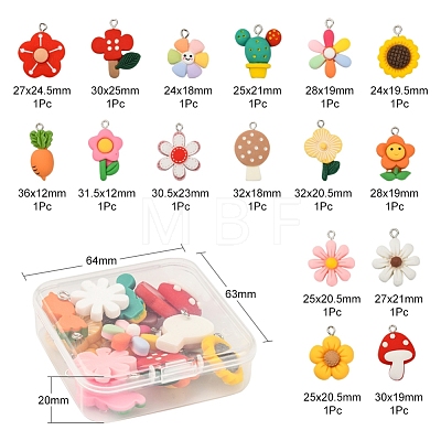 16Pcs 16 Style Botany Resin Pendants RESI-YW0001-22-1