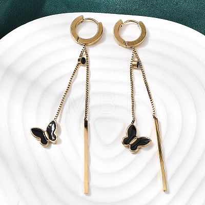 304 Stainless Steel Enamel Butterfly Tassel Hoop Earrings EJEW-G453-10G-1