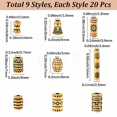 180Pcs 9 Styles Tibetan Style Alloy Beads FIND-PA0001-85-1