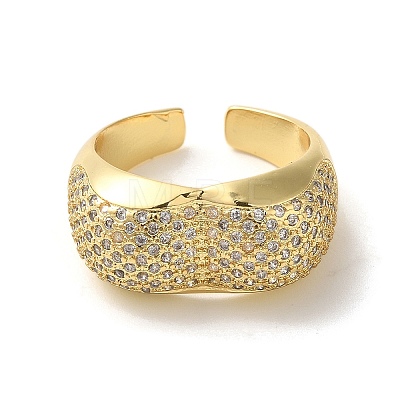 Brass Pave Cubic Zirconia  Open Cuff Rings for Women RJEW-M169-05G-1