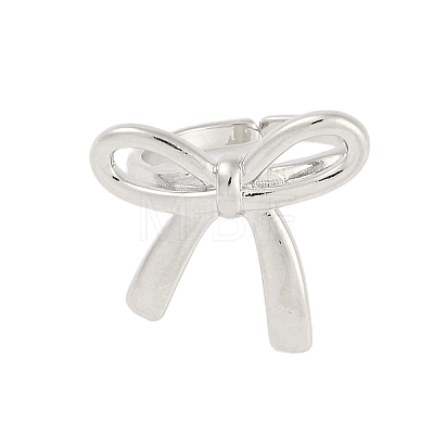 Bowknot Brass Open Cuff Ring for Women RJEW-M176-01B-P-1