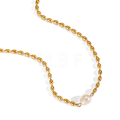 French Natural Freshwater Pearl Potato Stainless Steel Rice Beaded Necklaces for Women LS-KT1786-1