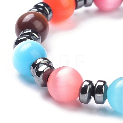 Cat Eye Beads Stretch Bracelets BJEW-P268-02-1