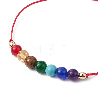 2Pcs 2 Color Natural & Synthetic Mixed Gemstone Round Braided Bead Anklets Set AJEW-AN00551-1