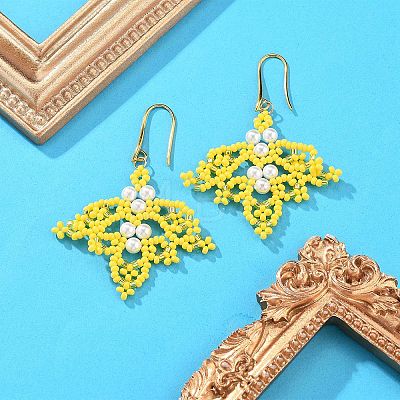 Glass Seed Bead Dangle Earrings EJEW-MZ00285-03-1