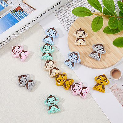 DICOSMETIC 12Pcs 6 Colors Monkey Silicone Focal Beads SIL-DC0001-41-1