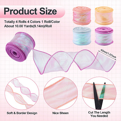 4 Rolls 4 Colors Polyester Iridescent Ribbon OCOR-TA0004-10-1