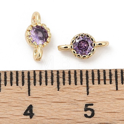 Brass Cubic Zirconia Flat Round Connector Charms KK-H204-02KCG-01-1