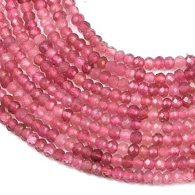 Faceted Rondelle Natural Pink Tourmaline Beads Strands G-F289-45-01-1
