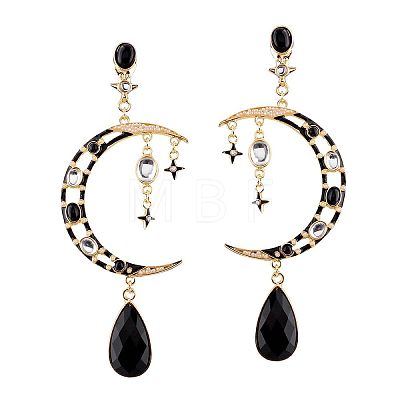 Moon with Teardrop Alloy Rhinestone Dangle Stud Earrings FS-WG3EB84-01-1