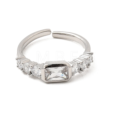 Brass with Cubic Zirconia Cuff Rings for Women RJEW-B160-07A-P-1