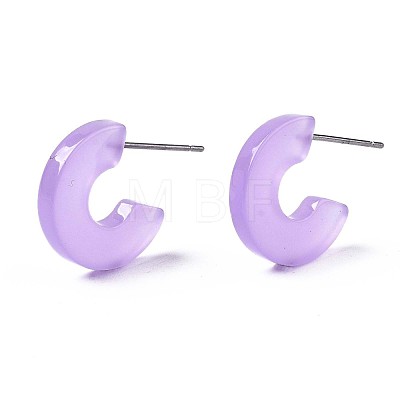 Transparent Cellulose Acetate(Resin) Half Hoop Earrings KY-T040-A60-01-1