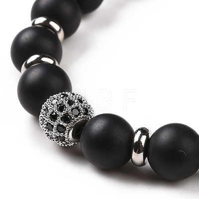 3Pcs Natural Black Agate(Dyed) and Coconut Beads Stretch Bracelets Set BJEW-JB08935-1