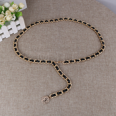 1Pc Alloy PU Leather Braided Waist Chains for Woman AJEW-CL0005-49A-1