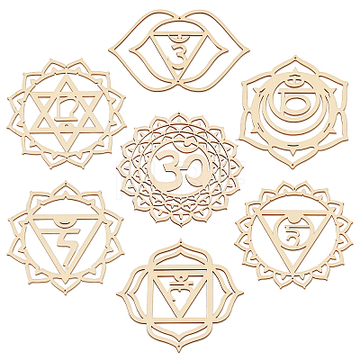 7 Chakra Theme Unfinished Wooden Pendant Decorations AJEW-CA0003-51-1