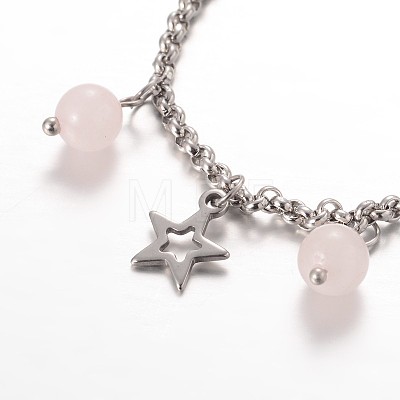 Moon & Star Stainless Steel Gemstone Charm Bracelets X-BJEW-JB01935-01-1