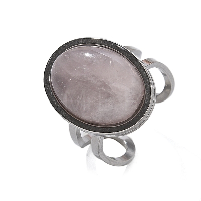 Oval Natural Rose Quartz Finger Rings RJEW-M062-02P-15-1