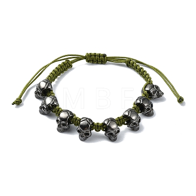 Adjustable Halloween Skull Alloy Braided Beads Bracelets for Women BJEW-78.0-JB10916-1