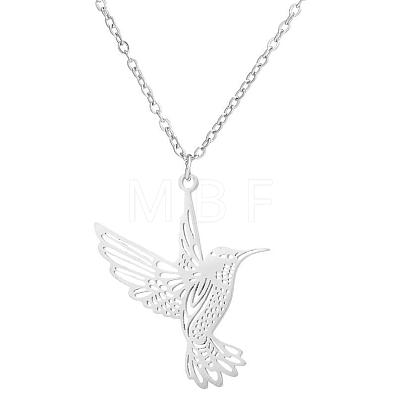 201 Stainless Steel Laser Cut Bird Pendant Necklaces for Women FS-WG55B1A-02-1