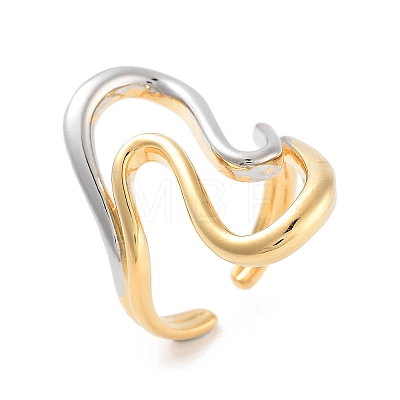 Brass Wave Open Cuff Ring for Women RJEW-C102-21GP-1