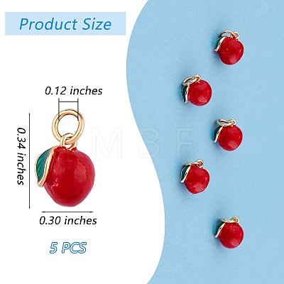 5 Pieces Apple Charms Pendant Enamel Fruit Charm Cute Red Apple Pendant for Jewelry Keychain Earring Making Crafts JX380A-1