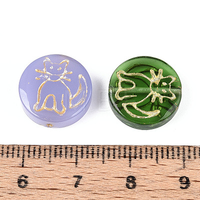Flat Round with Cat Shape Glass Beads GLAA-T025-31M-1