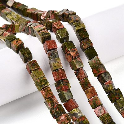 Natural Unakite Beads Strands G-T139-6x6-08A-1