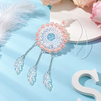 Acrylic Woven Net/Web with Feather Pendant Decorations HJEW-JM02352-02-1