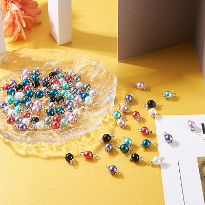 Yilisi 100Pcs 8 Colors Glass Pearl Round Bead Connector Charms FIND-YS0001-21-1