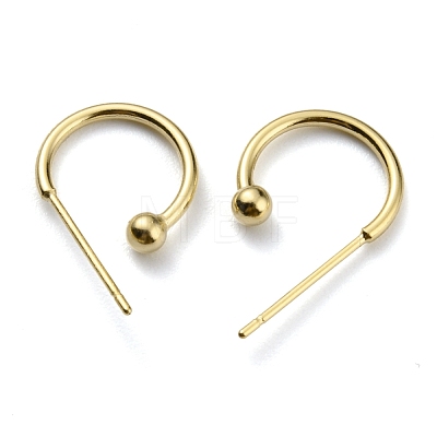 Brass C-shaped Hoop Circle Ball Stud Earrings KK-O131-07G-1