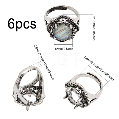 6Pcs Adjustable Alloy Finger Ring Findings FIND-CA0007-36-1