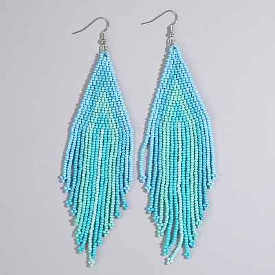 Handmade Glass Seed Beads Tassel Dangle Earrings EN2812-11-1