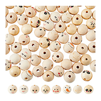 DICOSMETIC 80Pcs 8 Styles Printed Wood European Beads WOOD-DC0001-07-1