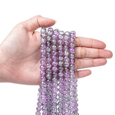 Spray Painted Crackle Glass Beads Strands CCG-Q002-8mm-02-1
