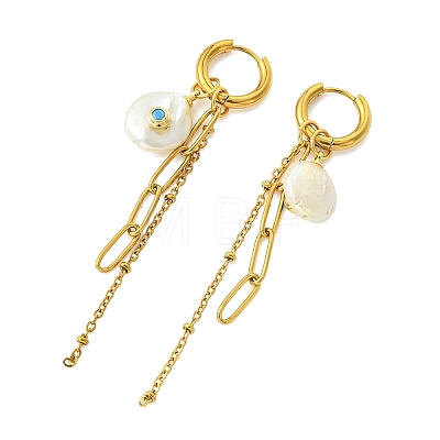 Flat Round 304 Stainless Steel Tassel Hoop Earrings EJEW-JE07009-1