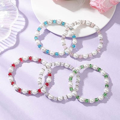 Pearlized Glass Pearl Round Beads Stretch Bracelets for Women BJEW-JB12740-1