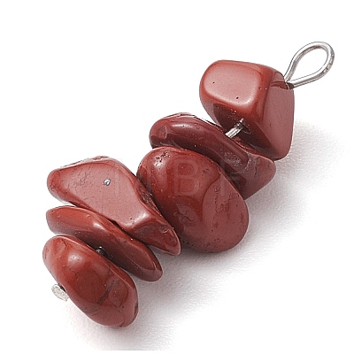 Gradient Color Natural Rhodonite & Natural Red Jasper & Natural Strawberry Quartz Chip Beaded Pendants PALLOY-JF02791-06-1