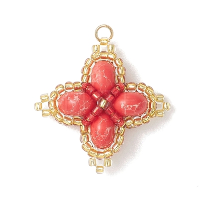 Glass Seed Beaded Clover Pendants PALLOY-MZ01137-1