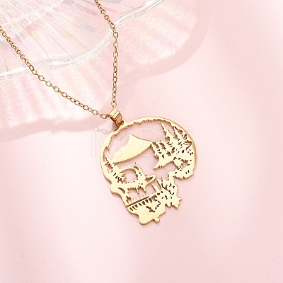 Halloween 304 Stainless Steel Hollow Tree Skull Pendant Cable Chain Necklaces for Men Women NJEW-K308-10G-1