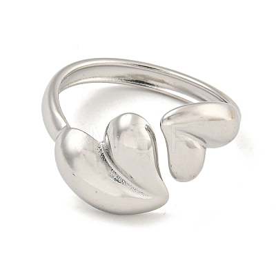 Non-Tarnish 304 Stainless Steel Heart Open Cuff Ring for Women X-RJEW-A043-31P-1