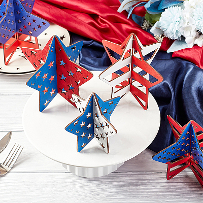  5 Sets 5 Style Independence Day Wood Display Decorations DJEW-NB0001-29-1